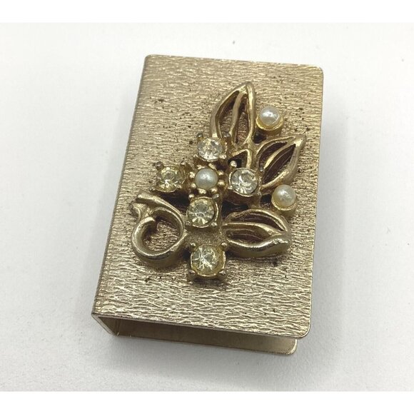 1960s Flower Match Box Cover Gold Tone With Advertising Matchbox - Picture 4 of 10